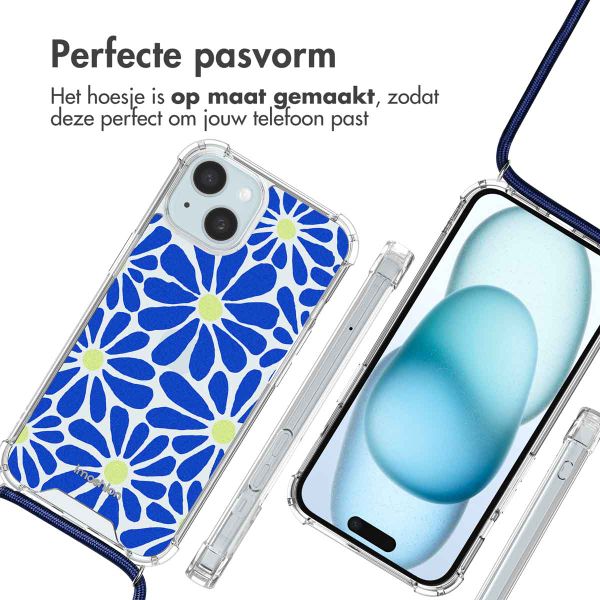 imoshion Design hoesje met koord Apple iPhone 15 - Cobalt Blue Flowers Connect