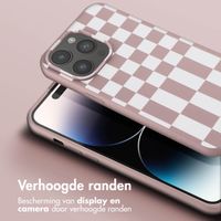 Selencia Siliconen design hoesje met afneembaar koord iPhone 14 Pro Max - Irregular Check Sand Pink