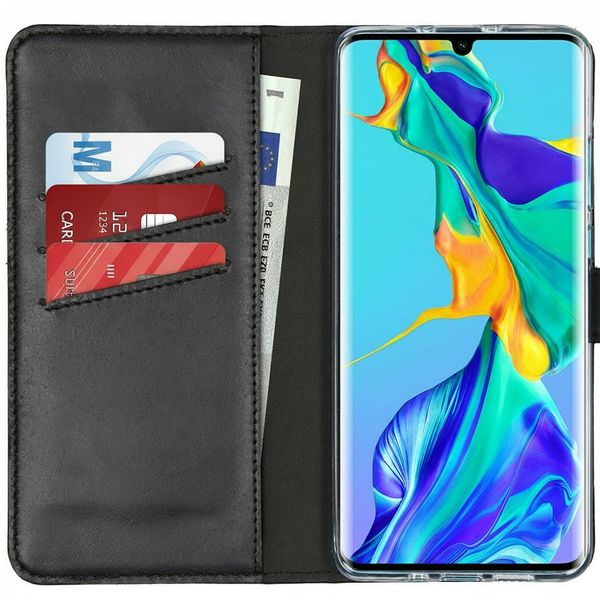 Selencia Echt Leren Bookcase Huawei P30 Pro - Zwart