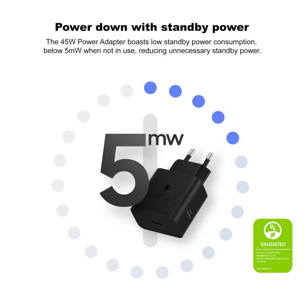 Samsung Originele Power Adapter met USB-C kabel - Oplader - USB-C aansluiting - Fast Charge - 45 Watt - 1,8 meter – Zwart