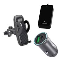 Autopakket | Mini Autolader USB-C / USB-A + CarPlay Dongle + Telefoonhouder Auto - Ventilatierooster - Zwart