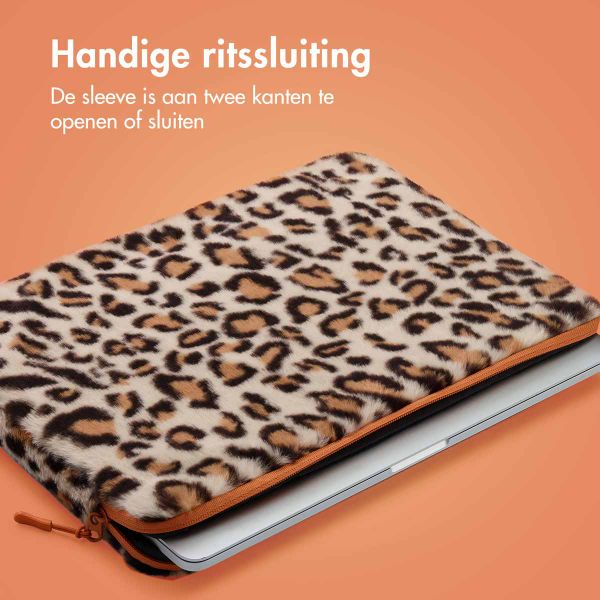 imoshion Fluffy Laptop hoes 13-14 inch - Laptopsleeve - Leopard Orange