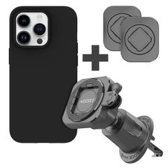 Accezz EasyLock telefoonhouder auto - inclusief hoesje Apple iPhone 15 Pro - Ventilatierooster - 360 graden draaibaar - Zwart