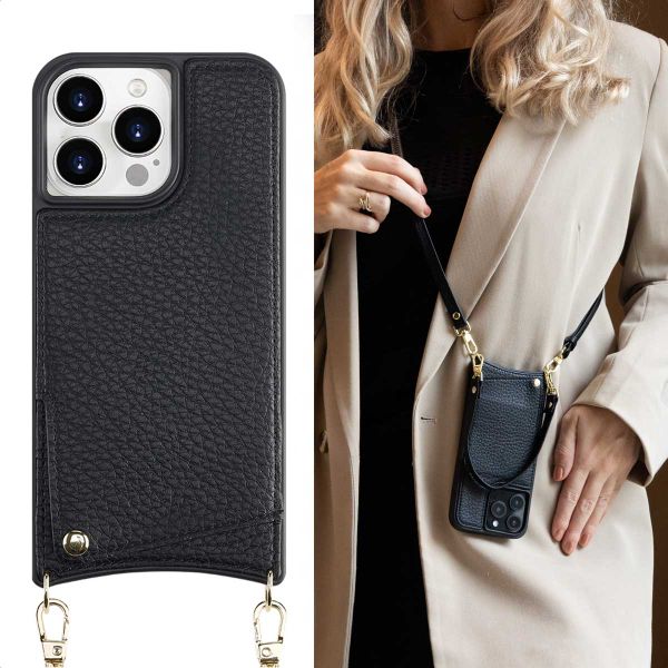 Selencia Nova Phone Case with Cord and Card Holder Apple iPhone 15 Pro Max - Black