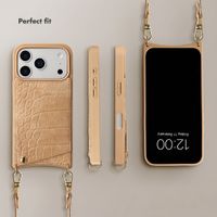Selencia Nova Croco Phone Case with Cord and Card Holder Apple iPhone 17 Pro - Toasted Almond