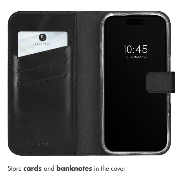 Selencia Genuine Leather Book Case Apple iPhone 16 Pro - Black