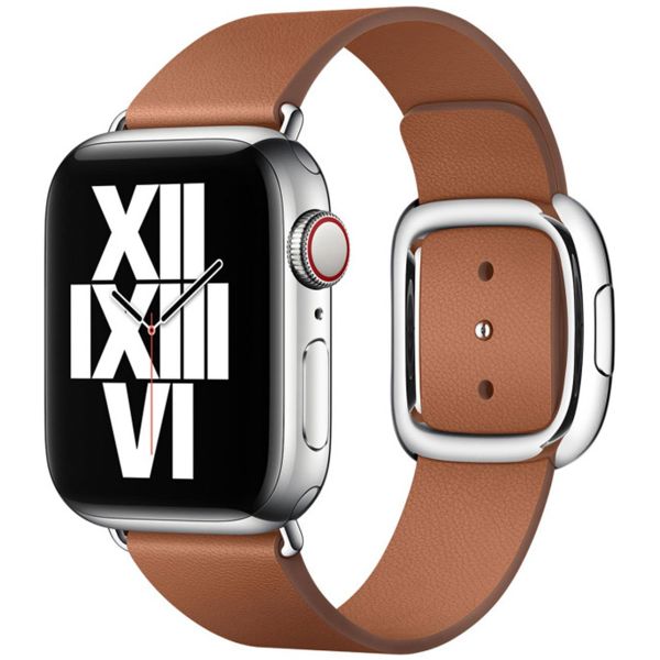 Apple Leather Band Modern Buckle Apple Watch Series 1 t/m 9 / SE (38/40/41 mm) | Series 10 (42 mm) - Maat L - Saddle Brown