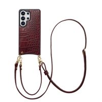 Selencia Nova Croco Telefoonhoes met Koord en Pashouder Samsung Galaxy S26 Ultra - Burgundy