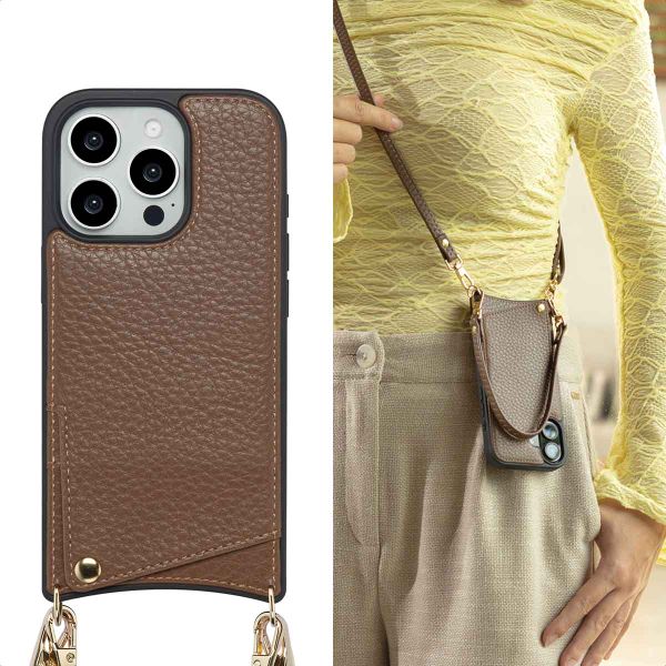 Selencia Nova Phone Case with Cord and Card Holder Apple iPhone 16 Pro - Mocha Brown