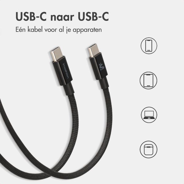 imoshion Oplader - 2x USB-C 40W + Braided USB-C naar USB-C kabel 100W - 1 meter - Zwart