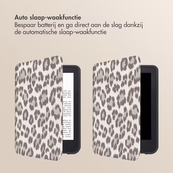 Selencia Sabi Bookcase met panterprint Kobo Clara Colour / Clara BW - Soft Ivory