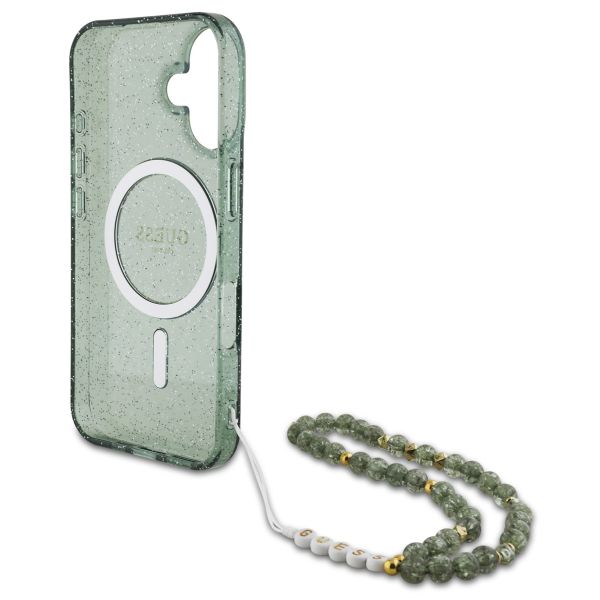 Guess MagSafe IML Glitter Case met beads strap iPhone 16 Pro Max - Green