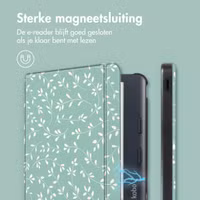 imoshion Design Slim Hard Case Sleepcover met stand Kobo Libra Colour - Smoke Green Flowers