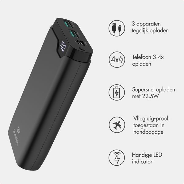 imoshion Powerbank 20.000 mAh - 22,5W Snellader - USB-C / USB-A - Zwart