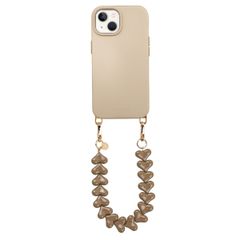 Selencia Rivièra MagSafe Backcover met afneembare haakjes voor de Apple iPhone 15 - Milky Latte + Lova Polskoord - Mocha Brown
