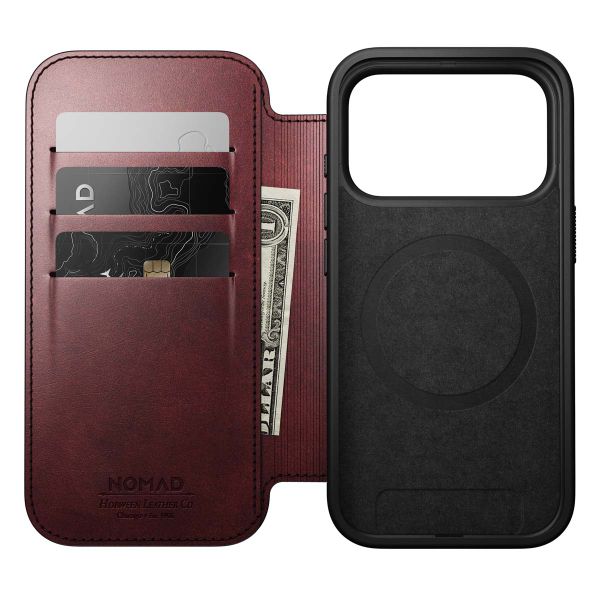 Nomad Modern Horween Leather Folio Bookcase met MagSafe Apple iPhone 17 Pro - Burgundy
