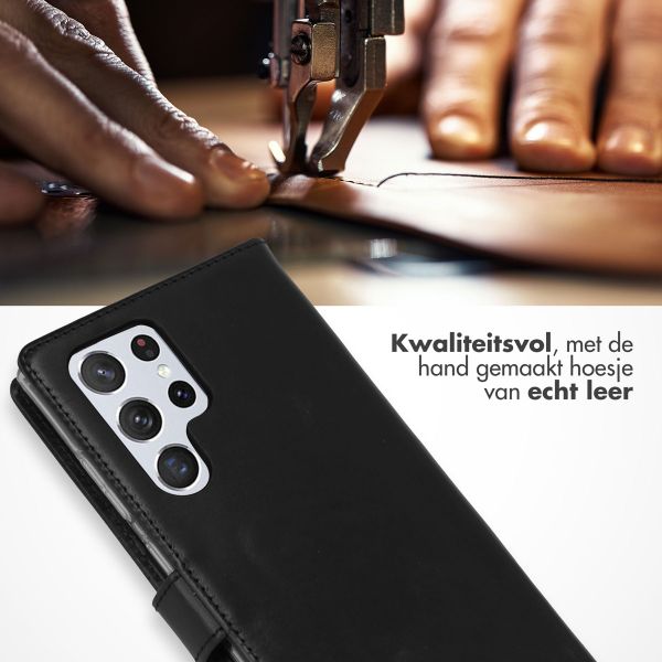 Selencia Echt Leren Bookcase Samsung Galaxy S22 Ultra - Zwart