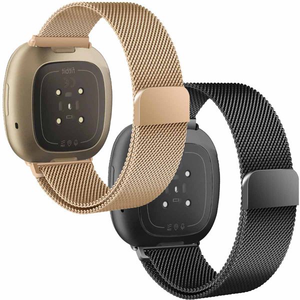 imoshion Milanees Watch bandje Multipack Fitbit Versa 4 / 3 / Sense (2) - Zwart / Rosé Goud