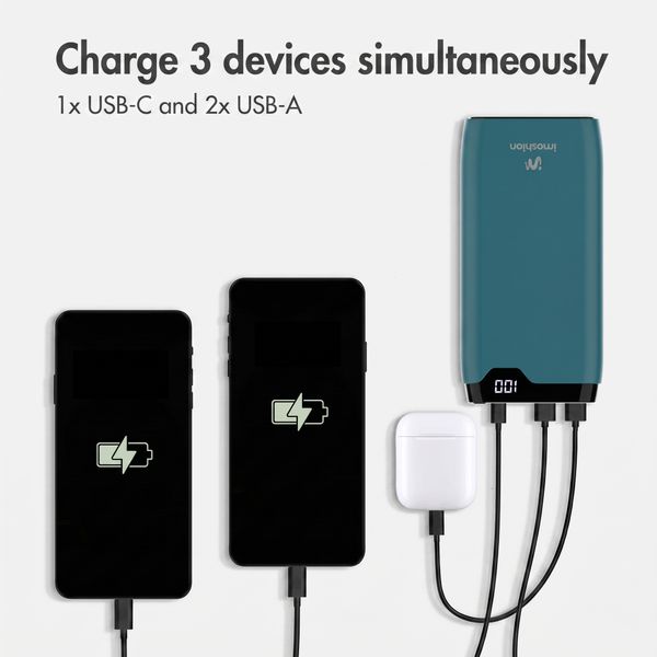 imoshion Power bank 20,000 mAh - 22.5W Fast charger - USB-C / USB-A - Petrol Green
