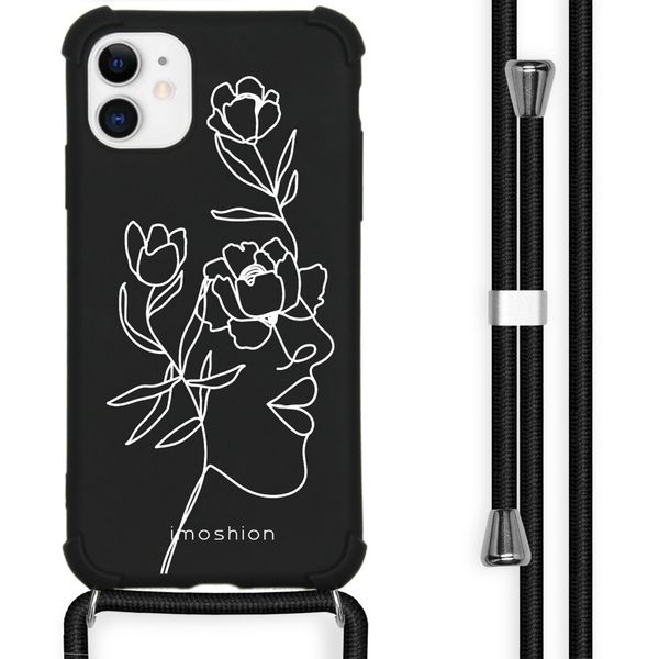 imoshion Design hoesje met koord iPhone 11 - Abstract Gezicht Bloem - Zwart