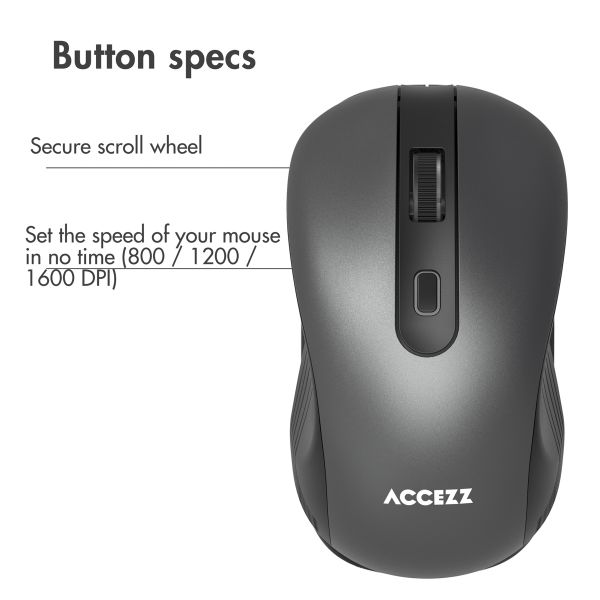 Accezz Wireless Mouse - Bluetooth / USB-A Adapter - Grey
