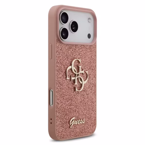 Guess 4G Metal Logo Glitter Backcover Apple iPhone 17 Pro - Roze