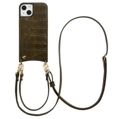 Selencia Nova Croco Telefoonhoes met Koord en Pashouder Apple iPhone 14 / 13 - Dark Olive