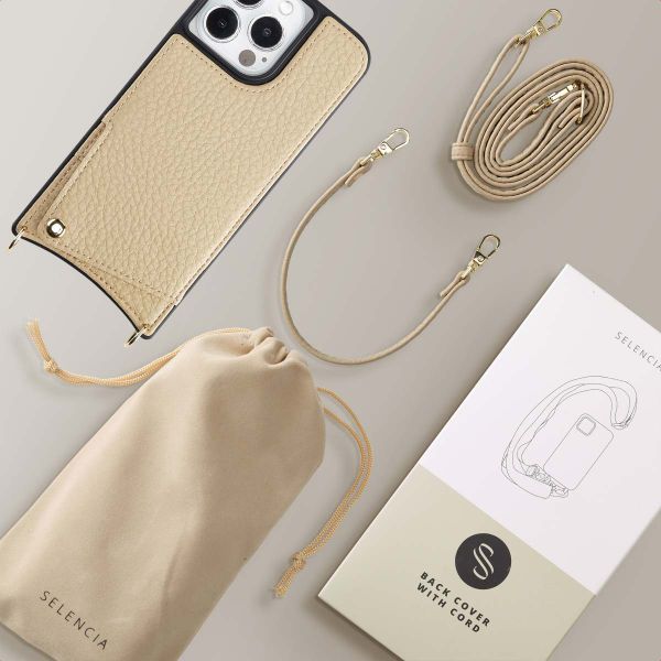 Selencia Nova Phone Case with Cord and Card Holder Apple iPhone 13 Pro - Beige