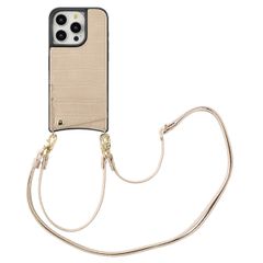 Selencia Nova Croco Telefoonhoes met Koord en Pashouder Apple iPhone 15 Pro - Beige