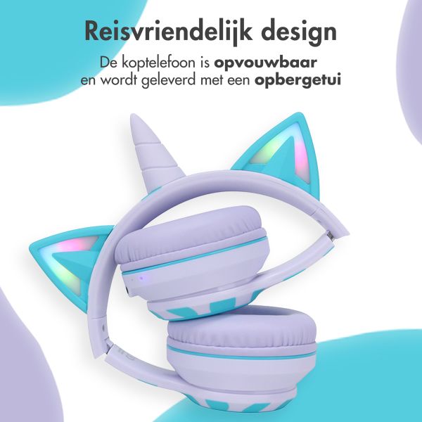 imoshion Draadloze Kinderkoptelefoon Unicorn LED Light - Decibelbegrenzer - Met AUX kabel - Lavender Lilac / Soft Blue