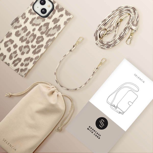 Selencia Sabi Bookcase met Panterprint Apple iPhone 14 / 13 - Soft Ivory