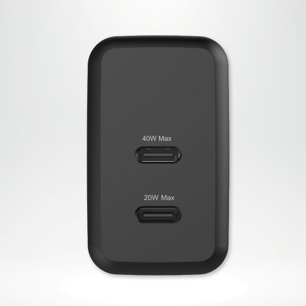 imoshion Oplader - 2x USB-C 40W + Braided USB-C naar USB-C kabel 100W - 1 meter - Zwart