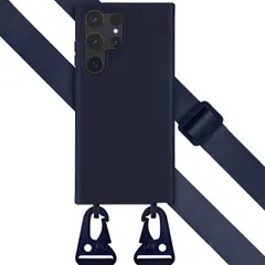 Selencia Siliconen hoesje met afneembaar koord Samsung Galaxy S23 Ultra - Donkerblauw