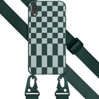 Selencia Siliconen design hoesje met afneembaar koord Apple iPhone Xr - Irregular Check Green