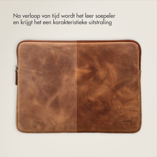 Accezz Leather Laptop hoes met rits 13-14 inch - Laptopsleeve - Cognac