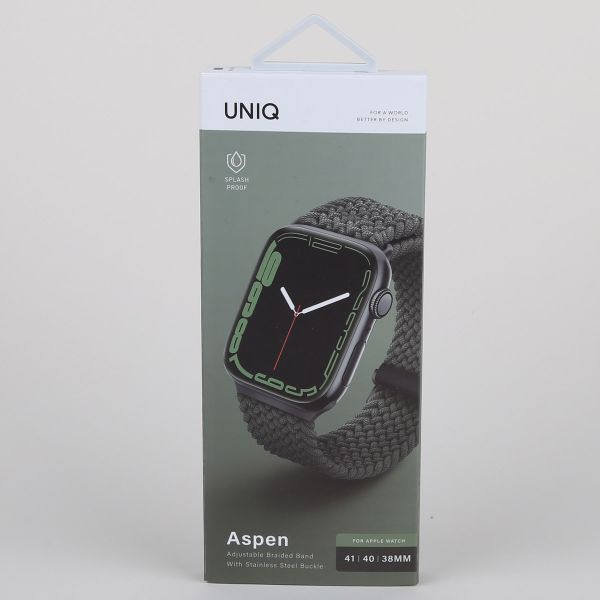 Uniq Aspen Braided bandje Apple Watch Series 1 t/m 9 / SE (38/40/41 mm) | Series 10 (42 mm) - Cypress Green