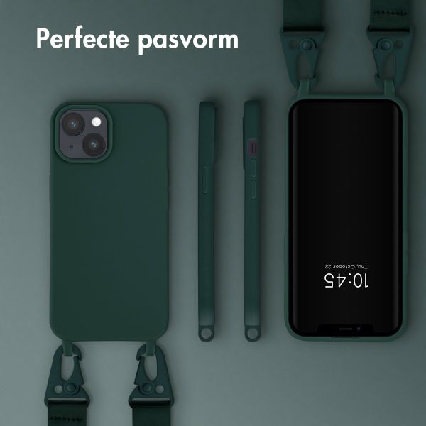 Selencia Siliconen hoesje met afneembaar koord Apple iPhone 15 - Donkergroen