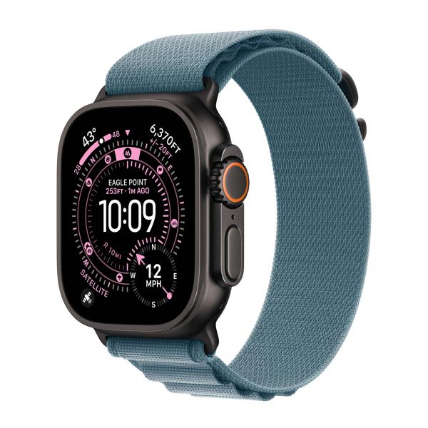 Apple Alpine Loop Band Apple Watch Series 1 - 11 / SE / Ultra (44/45/46/49 mm) - Maat M - Light Blue / Black Titanium