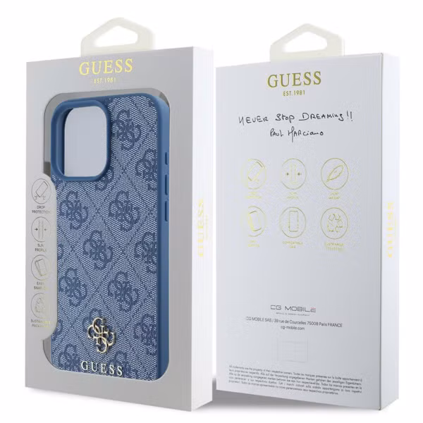 Guess 4G Metal Logo Backcover MagSafe Apple iPhone 16 Pro - Blauw