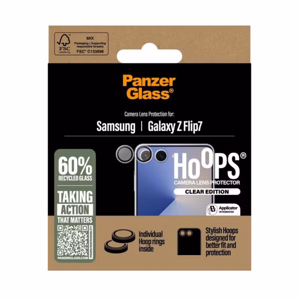 PanzerGlass Camera Protector Hoops Optic Rings voor de Samsung Galaxy Z Flip 7 - Transparant