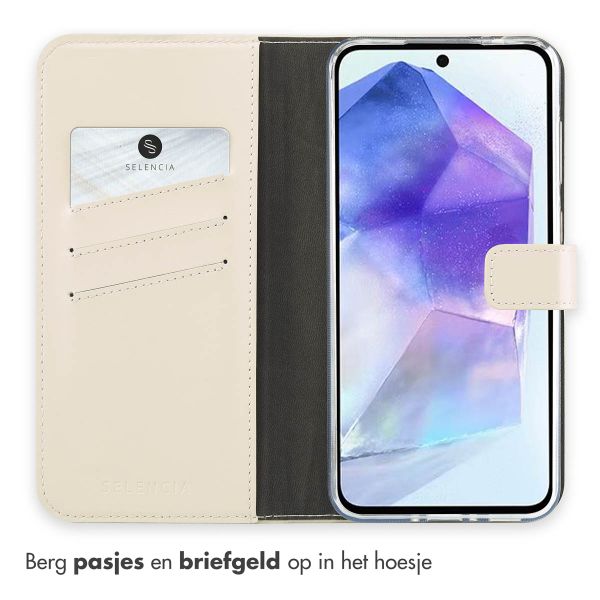 Selencia Echt Leren Bookcase Samsung Galaxy A36 - Greige