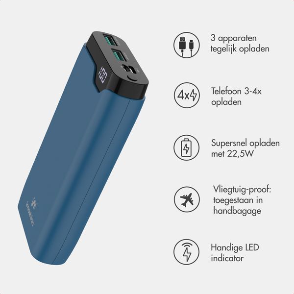 imoshion Powerbank 20.000 mAh - 22,5W Snellader - USB-C / USB-A - Blauw