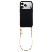 Selencia Rivièra MagSafe Backcover met afneembare haakjes voor de Apple iPhone 17 Pro - Velvet Black + Sleek Chain Polskoord - Gold