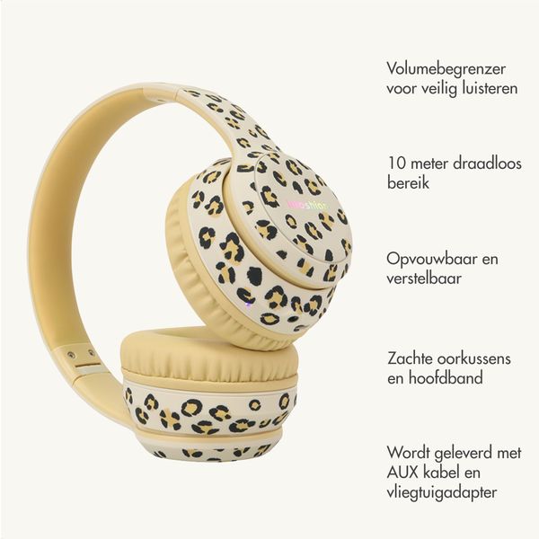 imoshion Special Edition - Draadloze Kinderkoptelefoon met Panterprint LED Light - Decibelbegrenzer - Met AUX kabel - Leopard