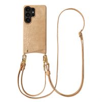 Selencia Nova Croco Phone Case with Cord and Card Holder Samsung Galaxy S26 Ultra - Toasted Almond