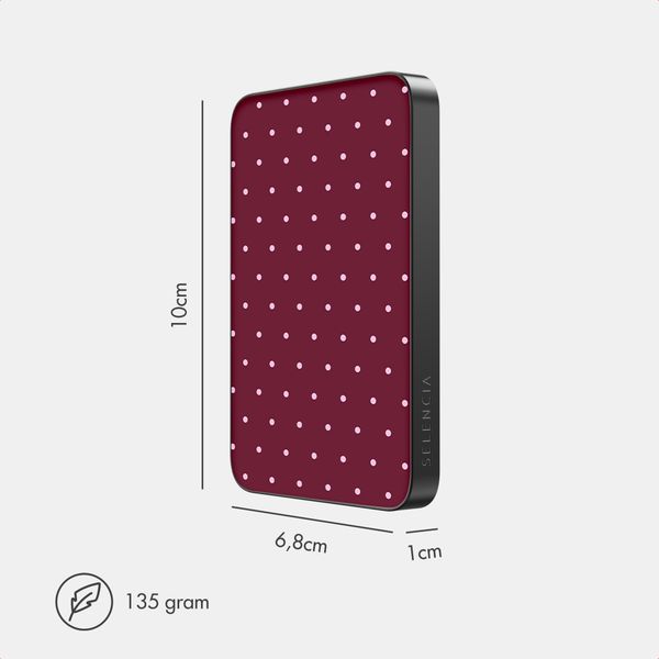 Selencia Vivid Powerbank 5.000 mAh - Draadloze Powerbank - Geschikt voor MagSafe en Qi - Black / Happy Dots Burgundy