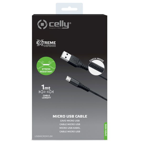 Celly Braided Micro-USB naar USB kabel - 1 meter - Zwart