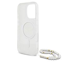 Guess MagSafe IML Glitter Case met beads strap iPhone 16 Pro - Transparent