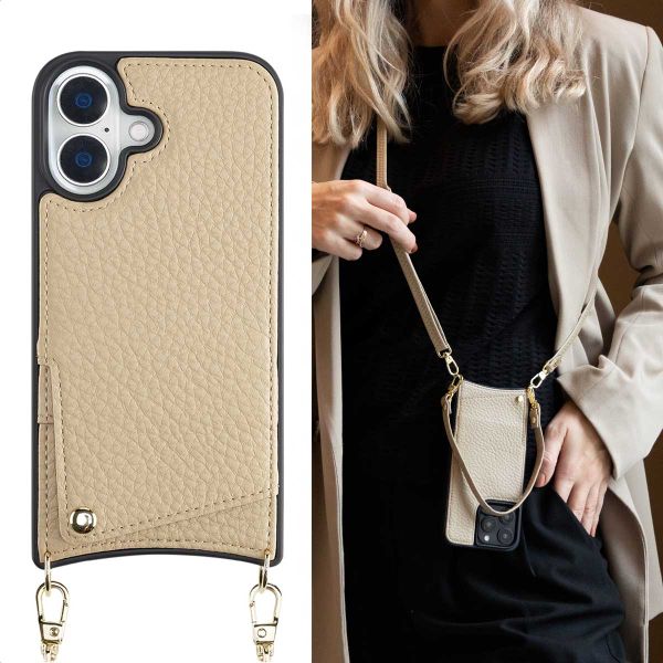 Selencia Nova Backcover met koord en pashouder iPhone 16 - Beige