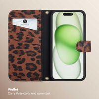 Selencia Sabi Bookcase with Leopard Print Apple iPhone 15 - Mocha Brown